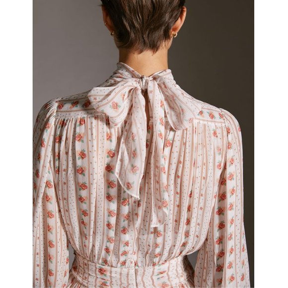 Anthropologie Let Me Be Mock Neck Sheer Mini Dress Pink Floral Combo - Medium - Picture 4 of 11